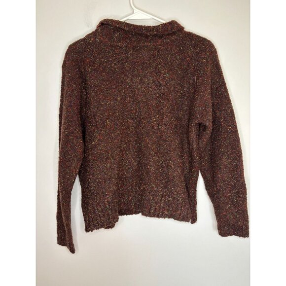KAMAL Wool Blend Cardigan Womens M Brown Colorful Collared - Picture 2 of 5